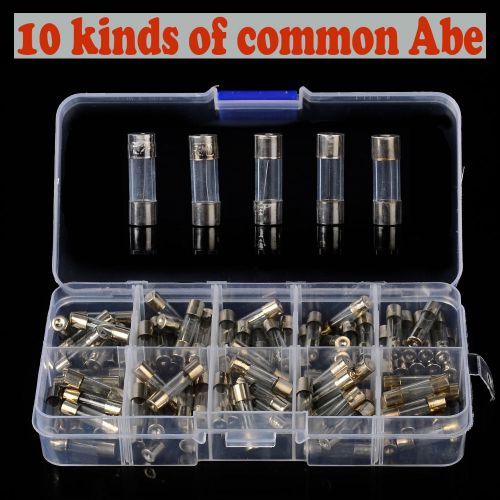 10 values 100pcs 250v fuses assorted kit quick fast blow glass 0.5a~10a #qil444 for sale