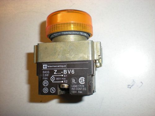 Telemecanique Model Z-BV6 Indicator Light - 110VAC - Amber Lens - Tests OK