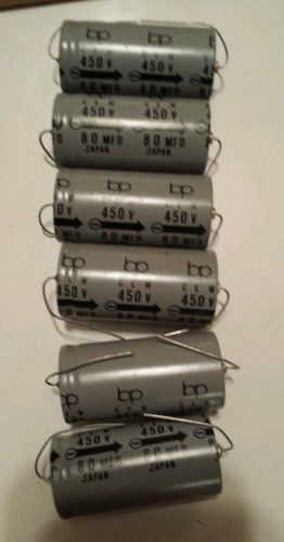 Lot of 6 NOS bp 450v 80mfd Axial Electrolytic Capacitor 80uf