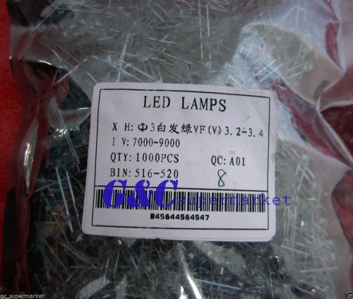 500pcs 3mm f3 green round  superbright led lamp 7000-9000mcd 516-520nm new for sale