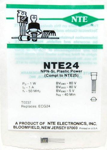NTE NTE24 NPN SI PLASTIC POWER T0237 EQUIVALENT to ECG24