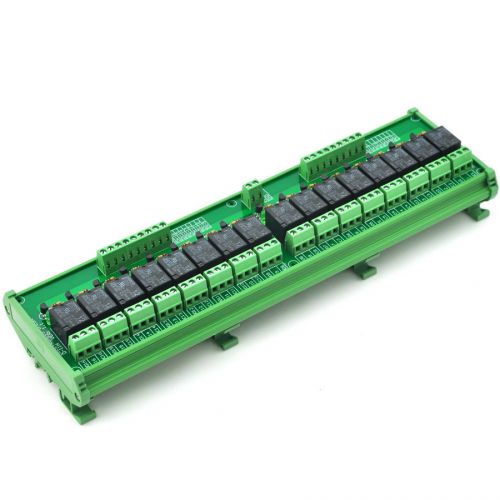DIN Rail Mount 16 SPDT Power Relay Interface Module, OMRON 10A Relay, 12V Coil.