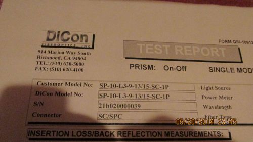 SALE* 2 Dicon Prism 1x2 Fiber Optic Switches SP-10-L3-9-13/15-SC-1P SC/SCP -New