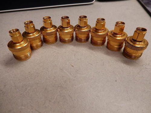 LOT OF 8 GOLD PLATED N FEMALE TO SMA MALE ADAPTERS VARIOUS BRANDS 1006