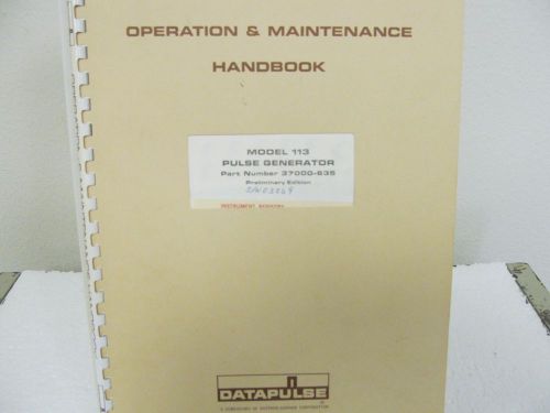 Datapulse 113 Pulse Generator Preliminary Operation &amp; Maintenance Handbook