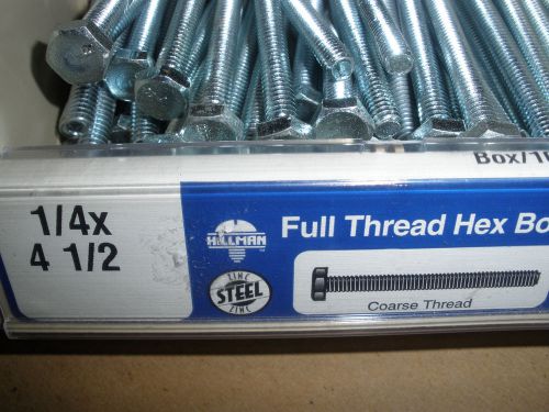 lot of 1/4-20 X 4-1/2&#034; Hex head full thread tap bolts zinc (84) total grade 2