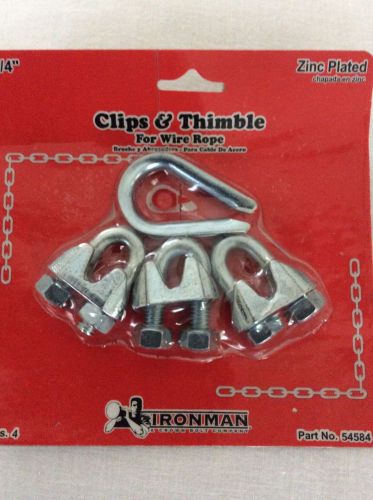 Clips and Thimble for Wire Rope 1/4 in,Zinc Plated,Ironman #54584