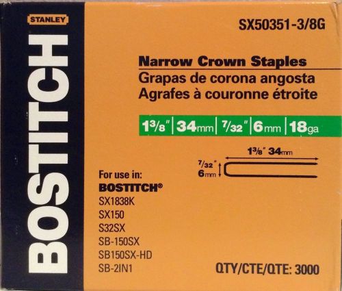 Bostitch 1-3/8 in. x 7/32 in. narrow crown finish staple ~ 18ga. 3000pk. for sale