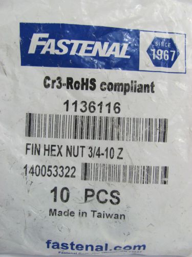 3/4-10 Z Fin Hex Nut Zinc Plated Pk Of 10 Cr3-RoHs Compliant Fastenal 1136116