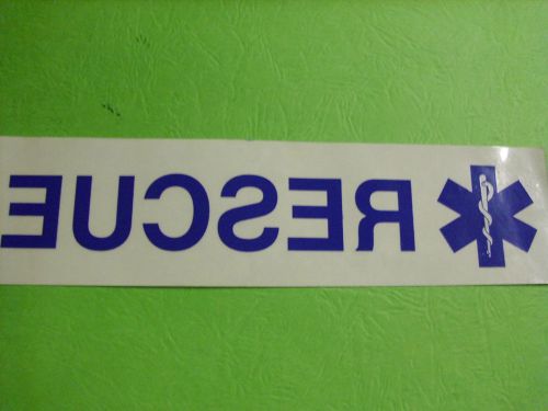 RESCUE STAR OF LIFE INSIDE WINDOW STICKER BLUE LETTERS CLEAR BACKGROUND