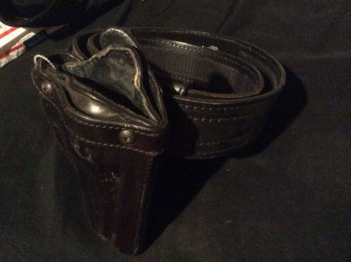 Safariland black leather heavy duty belt w/ holster md/fr monrovia ca issued for sale