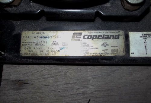 Copeland condensing unit f3af-a075 iav-001 208/230v 1ph 60hz w/ranco temp contro for sale