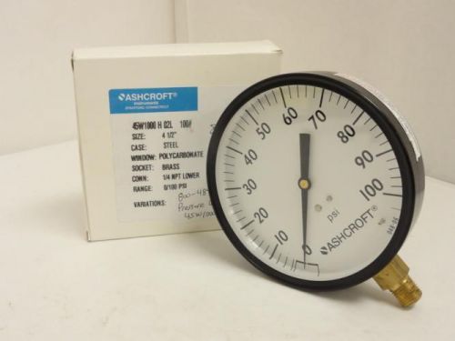 144324 new in box, ashcroft 45w1000 h 02l pressure gauge, 0-100psi, 1/4&#034; npt for sale