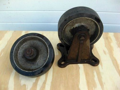 Antique Vintage Industrial Cast Iron Bassick caster &amp; wheel 8 x 2 1/2&#034; lot of 2