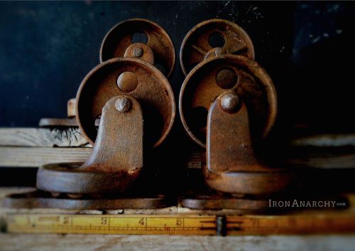 Vtg swivel casters antique cast iron industrial furniture table cart metal wheel for sale