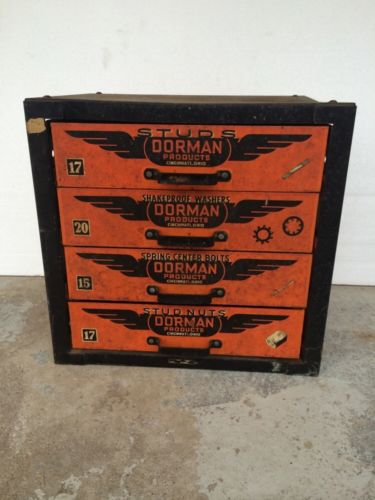 Vintage Dorman 4 Drawer Parts Chest Cabinet Industrial Tools Hardware Bins GUC