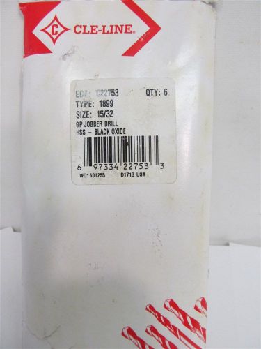 Cle-line type 1899, c22753, 15/32&#034;, hss jobber length drill bits - 6 each for sale
