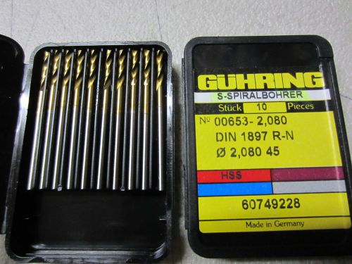 10 new guhring 00653-2.080mm #45 hss stub machine length tin coated twist drills for sale