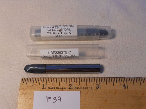 2 new carbide endmills 3/8&#034; dia. 3/8&#034; sh. 2 flute. long. ball coated f39 for sale