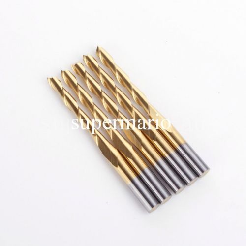 5x 1/8&#039;&#039; titanium n2 coated carbide cnc double two flute spiral bits 2.5mm x22mm for sale