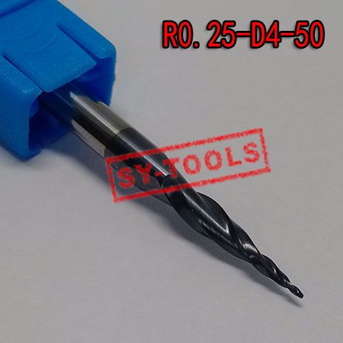2pcs R0.25*D4*15*50 Solid Carbide tapered Ball nose end mill coating TiAlN HRC55