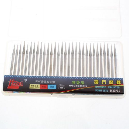 Professional 30pcs 3mm 1/8&#034; diamond grinding needle bits mounted tapered point for sale
