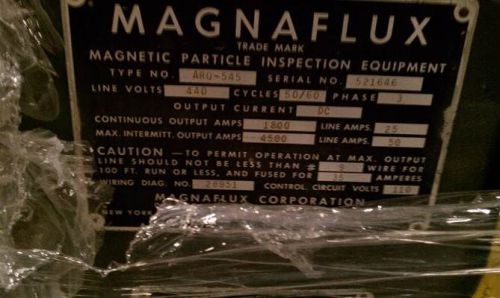 Magnaflux ARQ-545 Horizontal mag bench / 4500 Amp FWDC / 6’ Bed / 12&#034; Coil