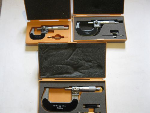 mitutoyo 0-75 mm mechanical digital micrometer set..01mm with cases &amp; standards.