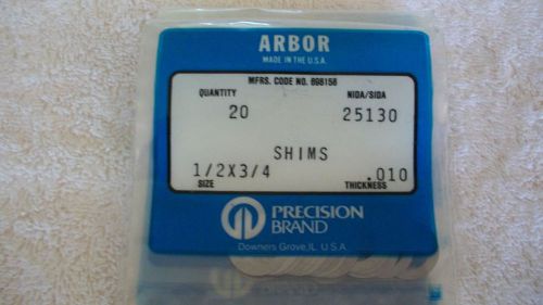 Precsision Arbor Shims 1/2&#034; I.D. X 3/4&#034; O.D. X .010 thickness (4) packages of 20