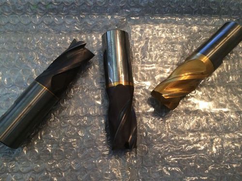 Lot of (3) 1&#034; x 1-1/2&#034; (LOC) x 4&#034; (OAL) Used Carbide End Mills