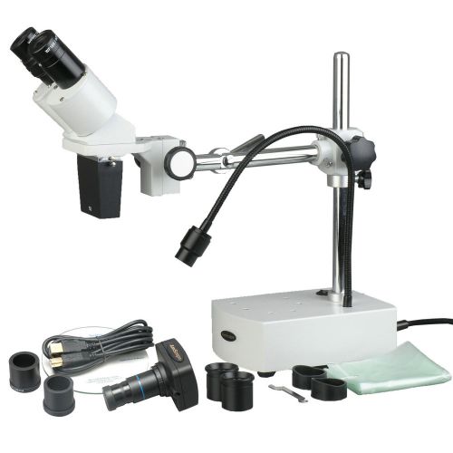 10x &amp; 20x stereo boom arm microscope with light + 3mp camera for sale