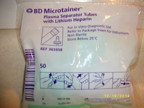 BD Microtainer Plasma Separator Tubes with Lithium Heparin #365958  50/Bag
