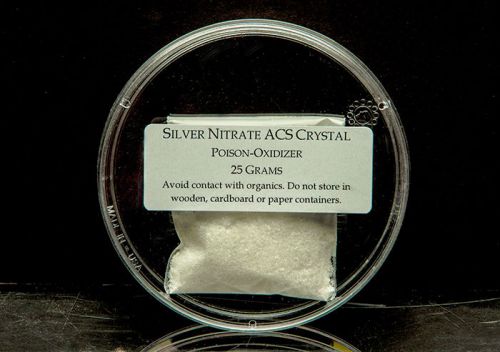 Silver nitrate 99.9% reagent acs crystal 25 grams historic &amp; alt photo processes for sale