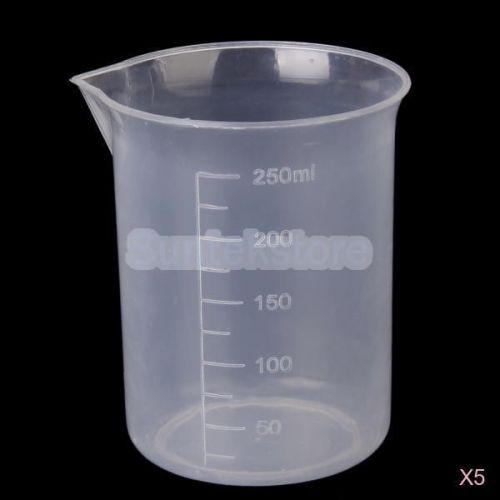 5xPlastic Kitchen Lab Graduated Beaker Measuring Cup Measurement Container 250ml