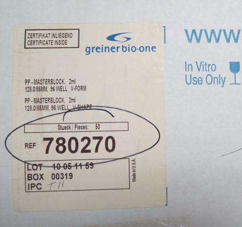 Greiner bio-one plate 96 deep well 2.4ml case of 50 # 780270 for sale