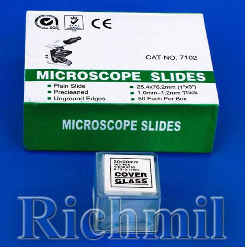 50 new microscope slides 1x3&#034; + 100 coverslips 20x20mm for sale