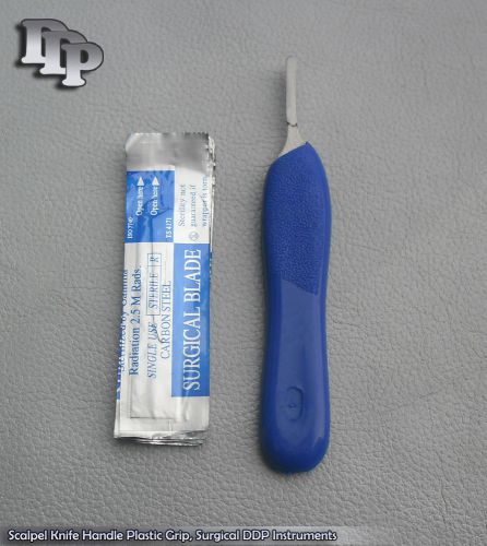 Scalpel Handle #4 Blue Color With 10 Surgical Blade # 24 Dental DDP Instruments