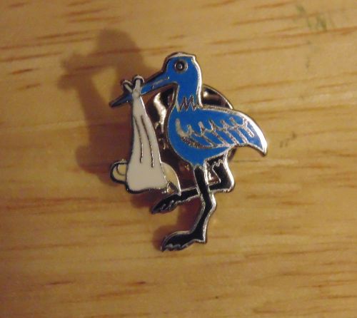 Stork pin, blue, new