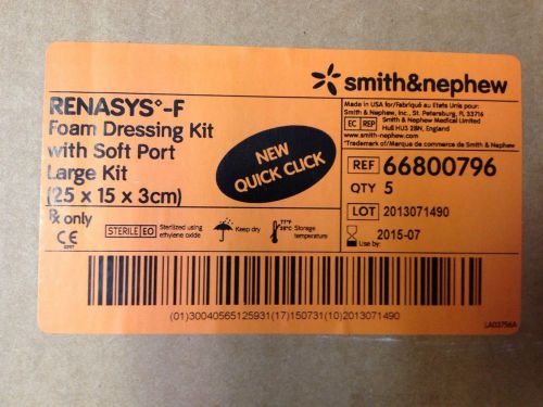 Lot of 5 renasys-f foam dressing kit with soft port-large 25x15x3cm (66800796) for sale
