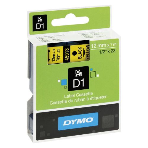 Dymo D1 Tape 45018 12mm x 7m Black on Yellow S0720580