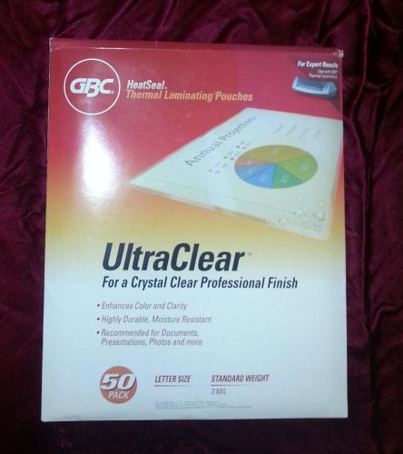GBC Ultra Clear Thermal Laminating Pouches Letter Size 3 Mil Pack of 50 Crystal