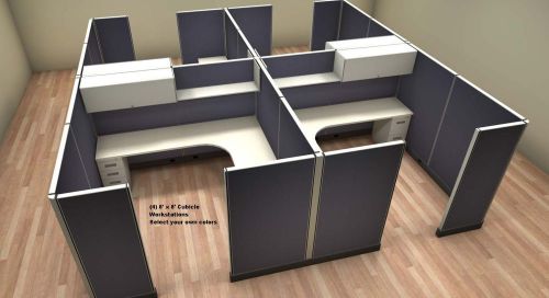 Set of 4 office cubicles workstations each cubicle 8 feet x 8 feet high quality for sale