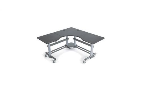 Anthro Elevate Corner Desk - silver metallic with black work surface