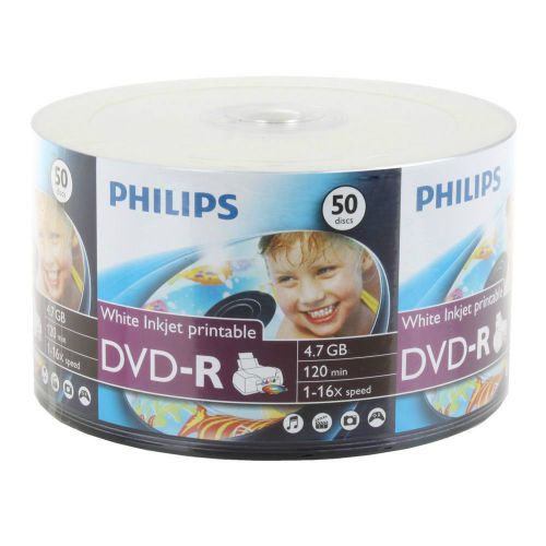 200-pk philips 16x dvd-r white inkjet printable blank recordable dvd media disk for sale