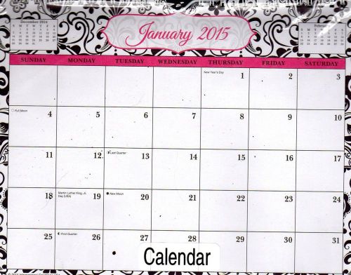 2015 - 12 Month Desk Pad / Wall Calendar (Damask) 8.5 X 11 2015