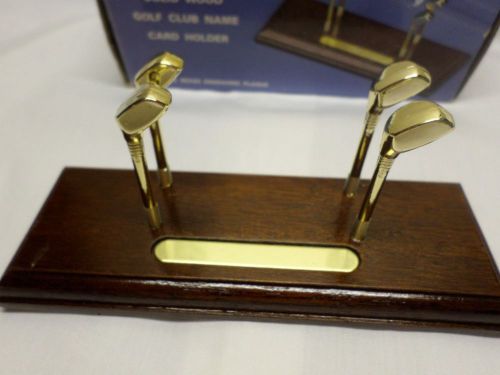 SOLID WOOD GOLF CLUB NAME CARD HOLDER w/ BRASS PLATE FOR ENGRAVING NEW IN BOX