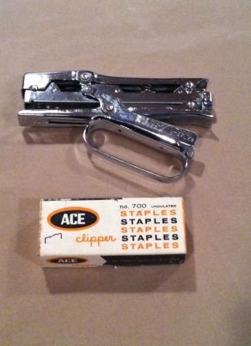 Vintage Ace Clipper Stapler, Model #702, and a Box of Ace Staples (Never Used)