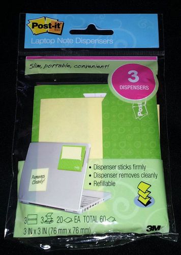 NEW! 2010 3M POST-IT LAPTOP NOTE DISPENSERS PACK OF THREE 60 SHEETS MADE IN USA