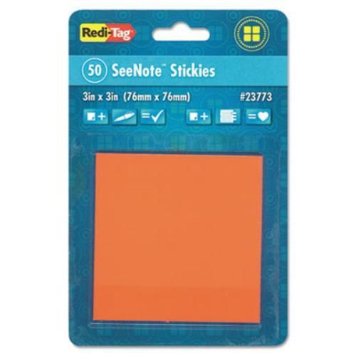 Redi-Tag 23773 Transparent Film Sticky Notes, 3 X 3, Neon Orange, 12 50-sheet