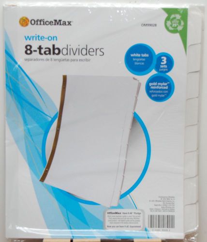 OfficeMax Write-On 8-Tab Dividers 3 Sets White Lot of 1 OM99028